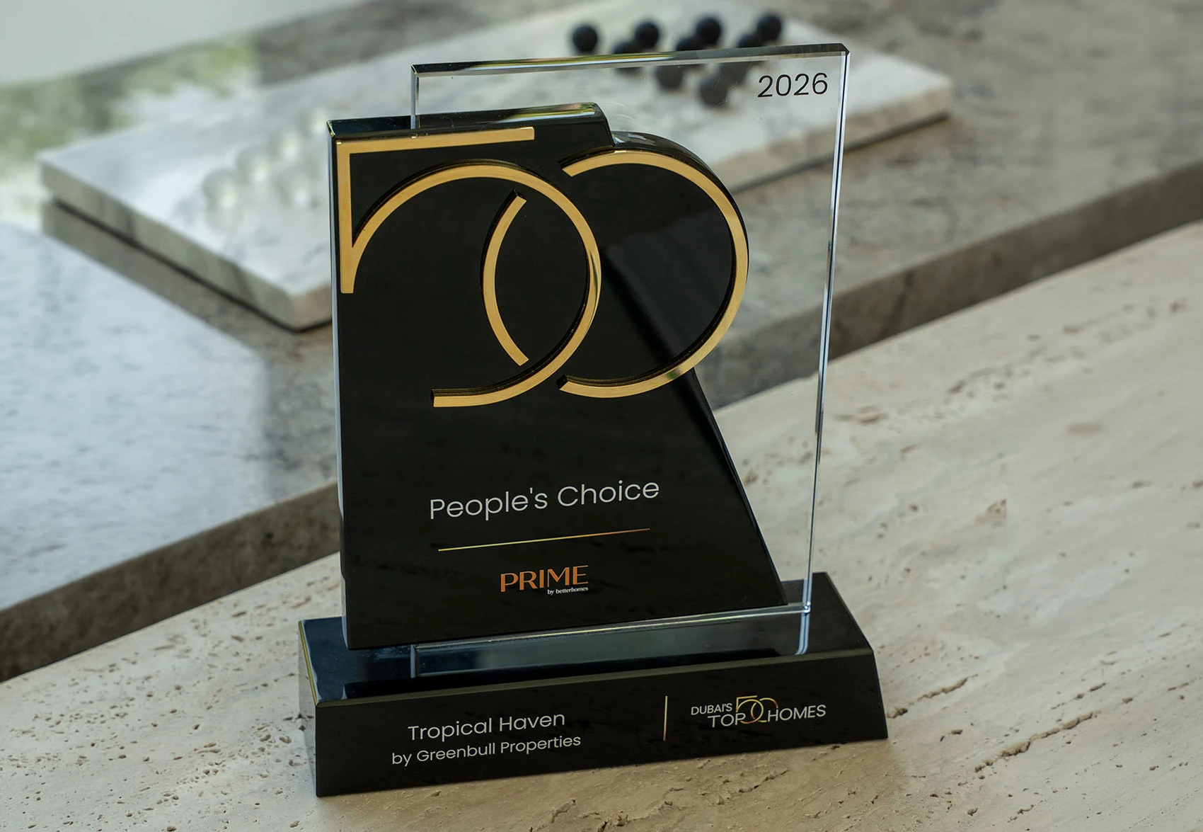 People's Choice trophy from Dubai Top 50 Homes